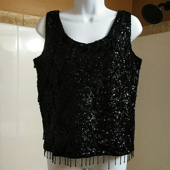 Medium Black Bead & Sequin Formal Wool Top - Picture 8 of 14